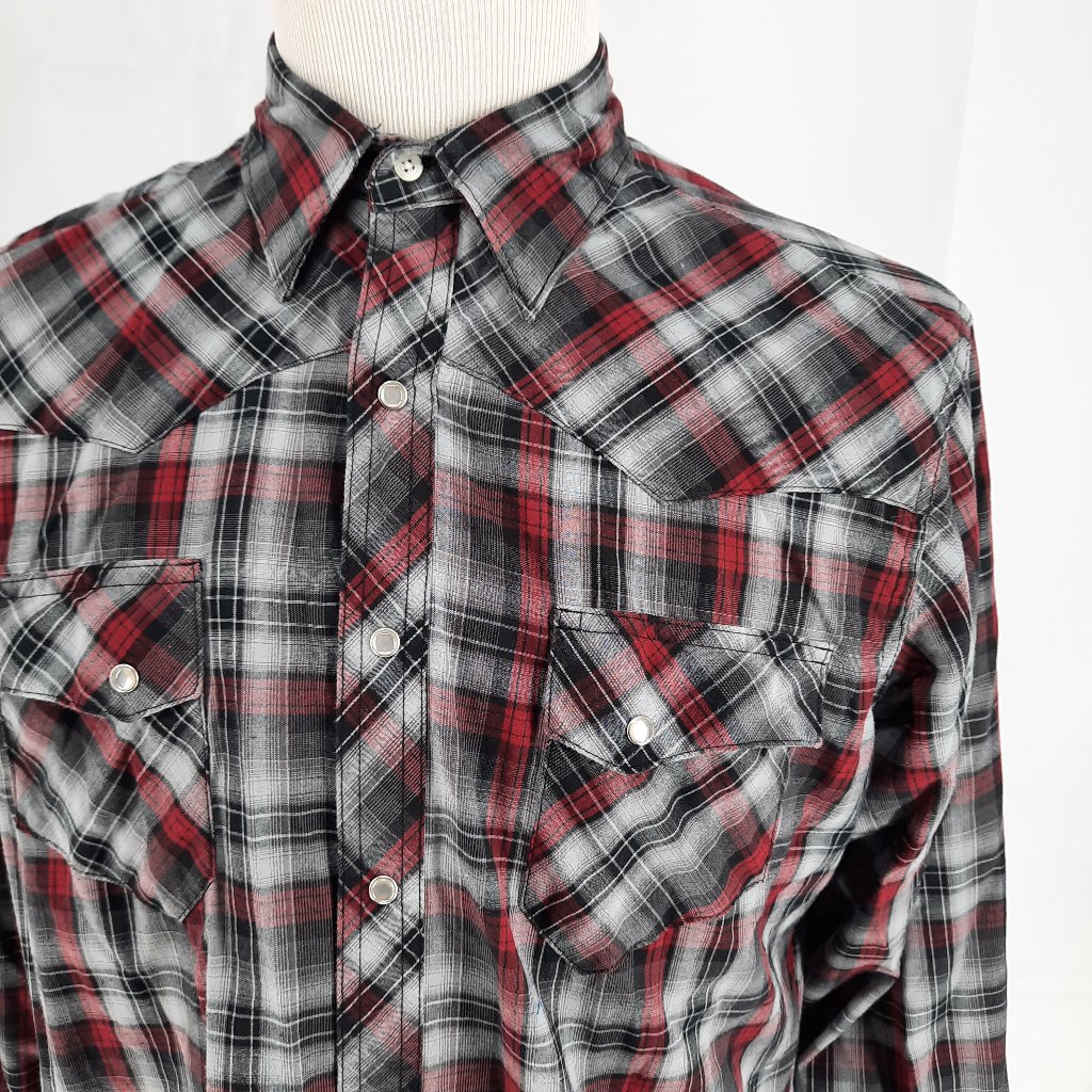 Wrangler Wrancher Plaid Shirt Men's Size L Pearl Snap Long Sleeve Westerncore
